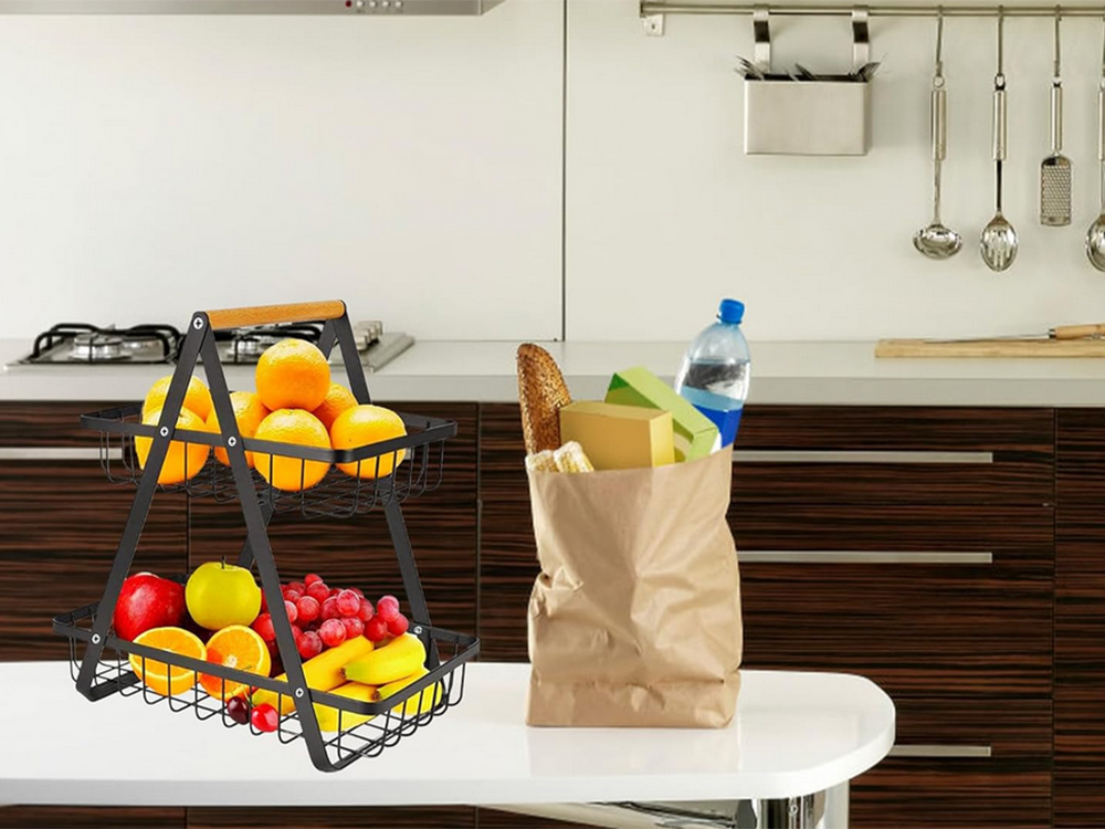 Virtuves plaukts bēniņu virtuves organizators ar grozu