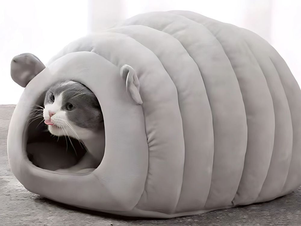 Plīša gultas kokons sunim, kaķim, mīksts spilvens, gultasveļa, pūkains