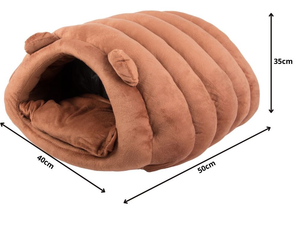 Plīša gultas kokons sunim, kaķim, mīksts spilvens, gultasveļa, pūkains