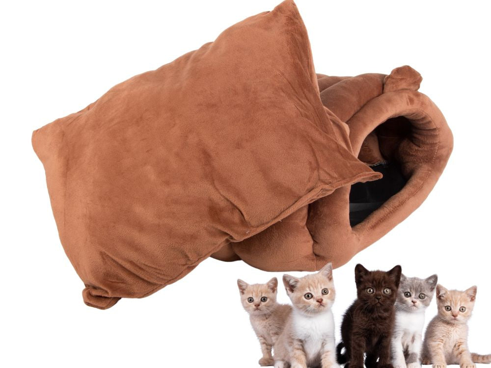 Plīša gultas kokons sunim, kaķim, mīksts spilvens, gultasveļa, pūkains