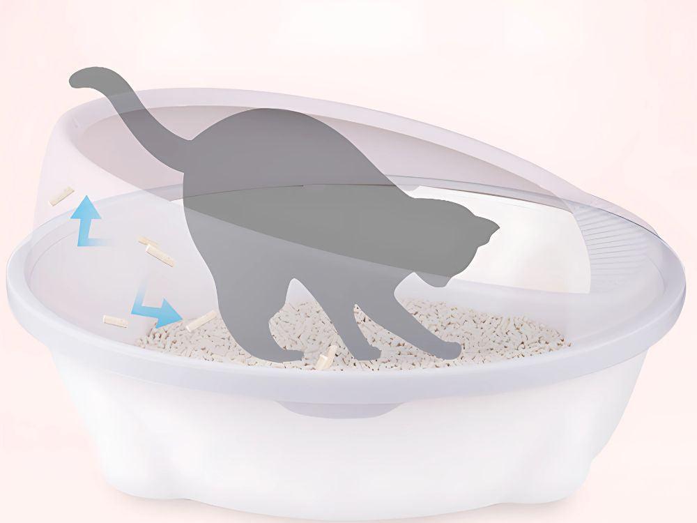 Atvērta tualetes kaste, liela, cieta, ar lāpstiņu un augstu malu