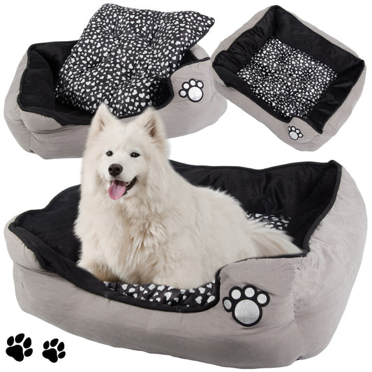 Plīša suņu gulta ar izvelkamu spilvenu, mīkstu un ērtu