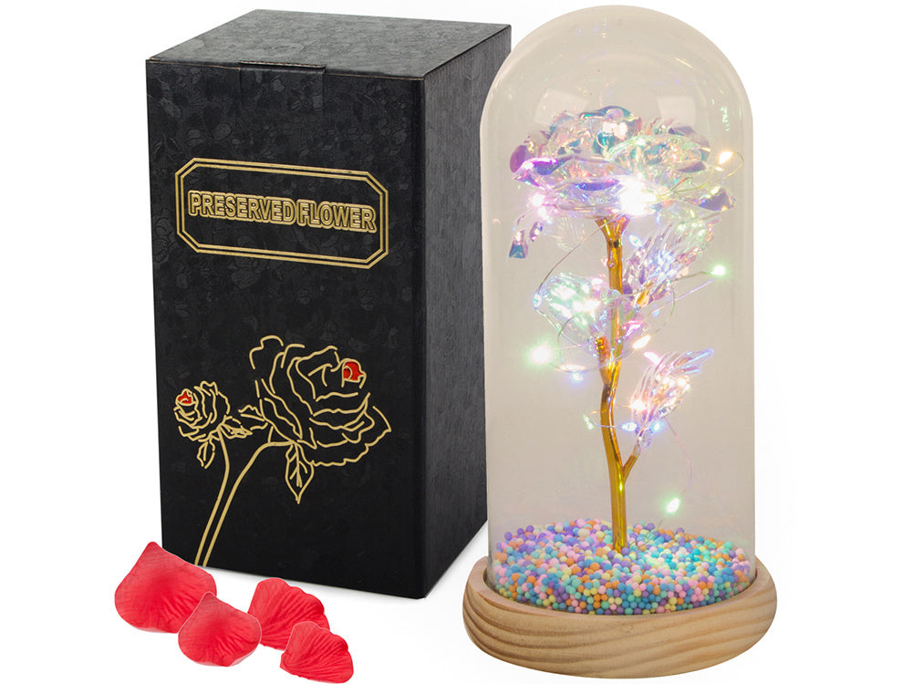 Mūžīgā roze stikla LED gaismas stikla kastītē sieviešu dienā