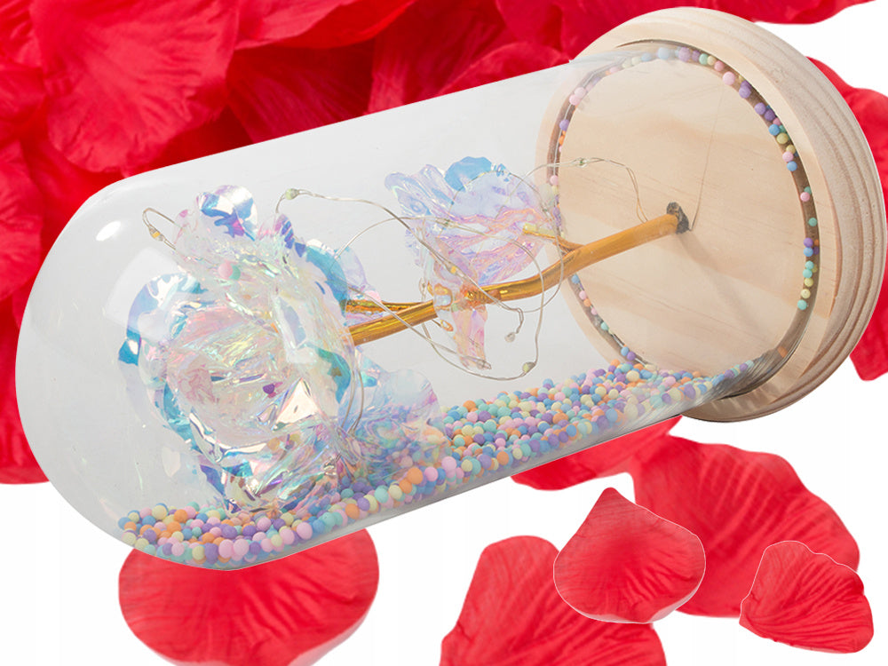 Mūžīgā roze stikla LED gaismas stikla kastītē sieviešu dienā