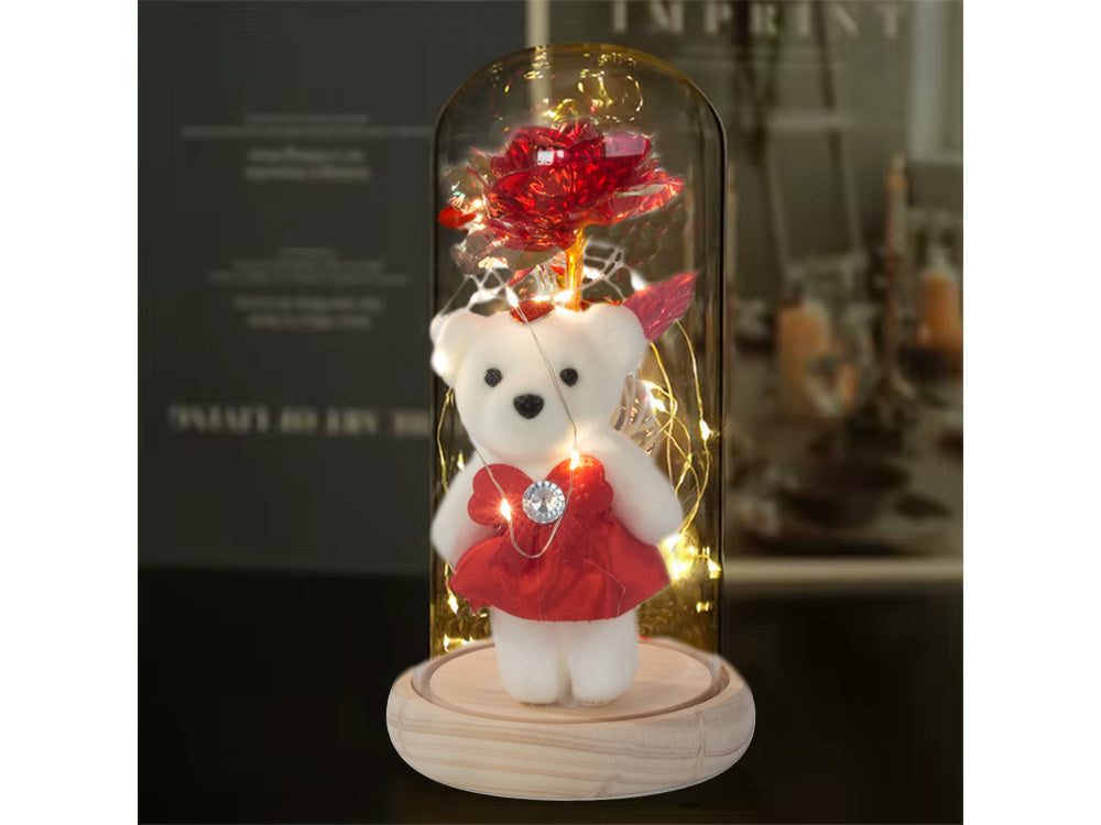 Mūžīgā roze stikla LED gaismas stikla kastītē sieviešu dienā