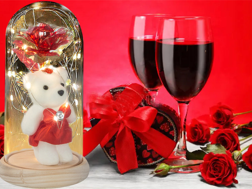 Mūžīgā roze stikla LED gaismas stikla kastītē sieviešu dienā