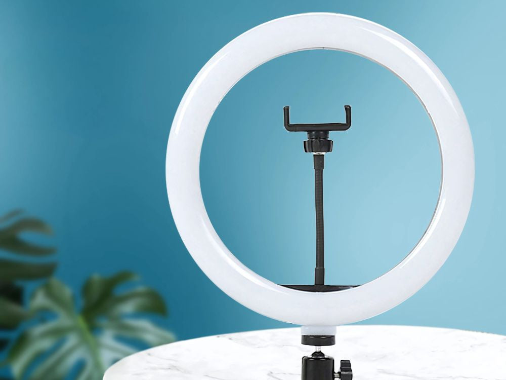 LED gredzenveida gaismeklis + telefona turētājs + statīvs 100 cm 3 abažūri