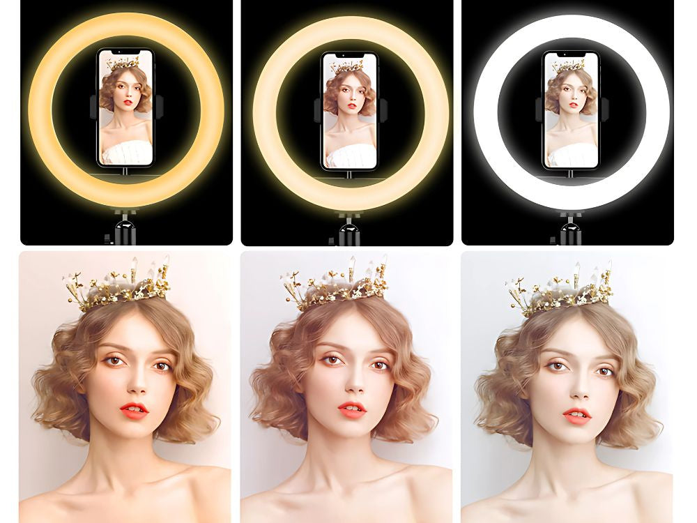 LED RGB gredzenveida gaisma + tālruņa turētājs + regulējams statīvs