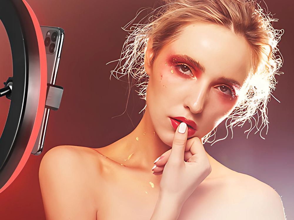 LED RGB gredzenveida gaisma + tālruņa turētājs + regulējams statīvs