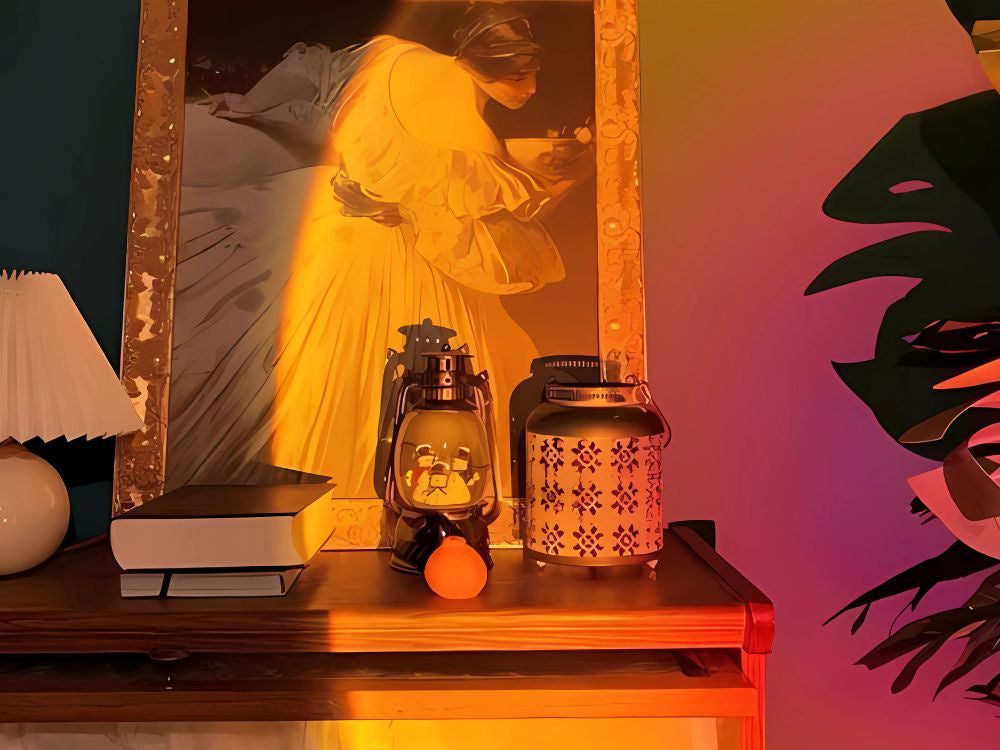 Projektora lampa saulrieta austrumu imitācijas metāla LED RGB USB + tālvadības pults