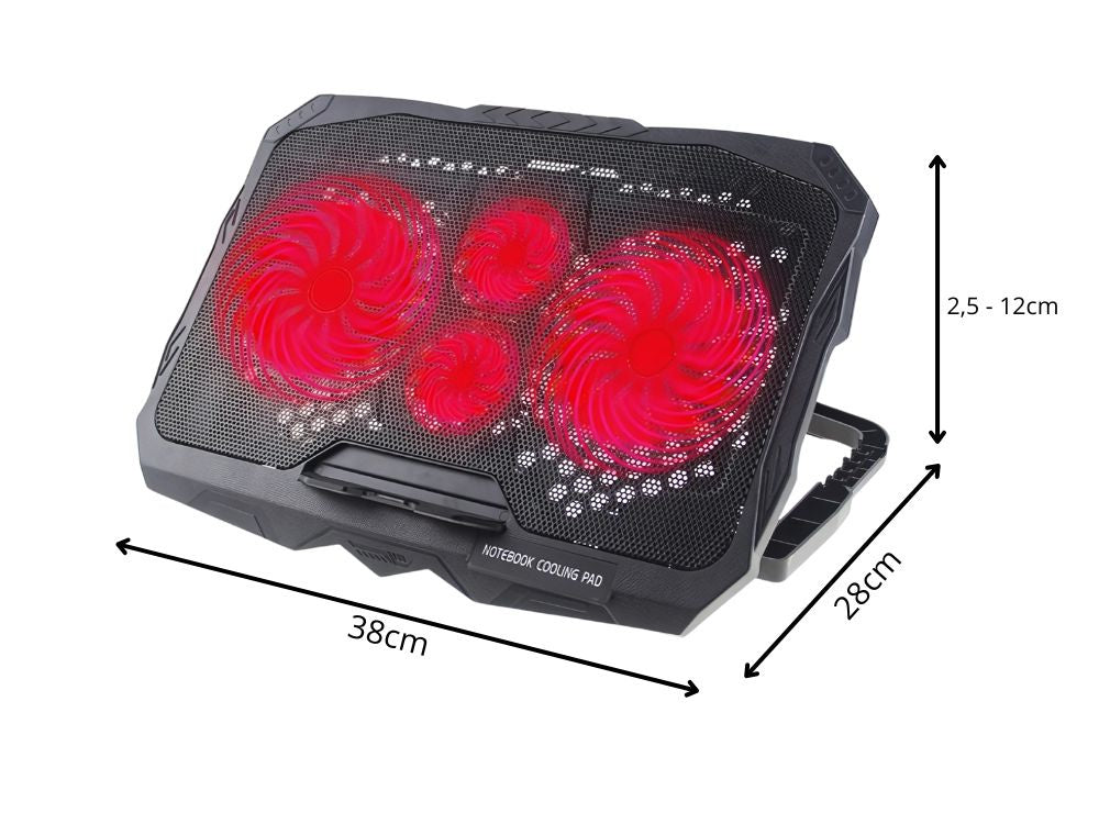 Klēpjdatora dzesēšanas paliktnis ar regulējamu LED apgaismojumu un USB portu