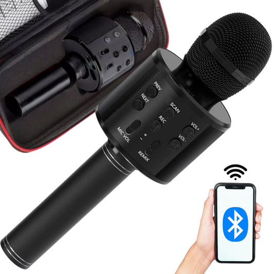 Bezvadu mikrofons Bluetooth karaoke skaļrunis apaļš ar korpusu, dažādi režīmi