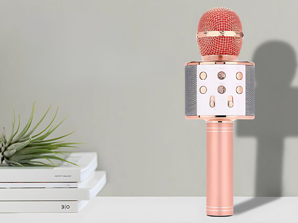 Bezvadu mikrofons Bluetooth karaoke skaļrunis apaļš ar korpusu, dažādi režīmi