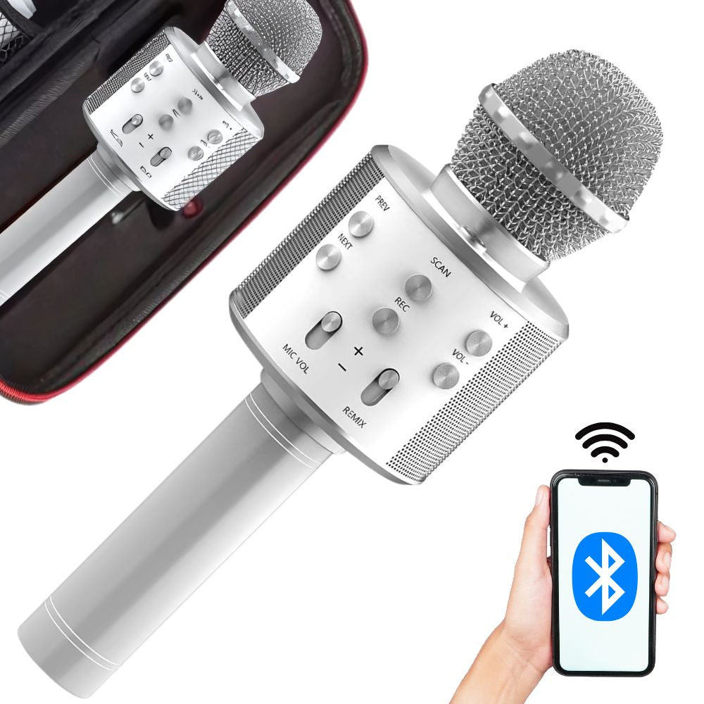 Bezvadu mikrofons Bluetooth karaoke skaļrunis apaļš ar korpusu, dažādi režīmi