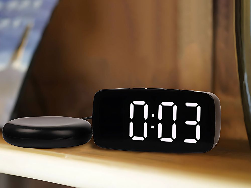 Elektronisks modinātājs ar vibrācijas spilventiņu, LED digitālais tīkla trauksmes signāls