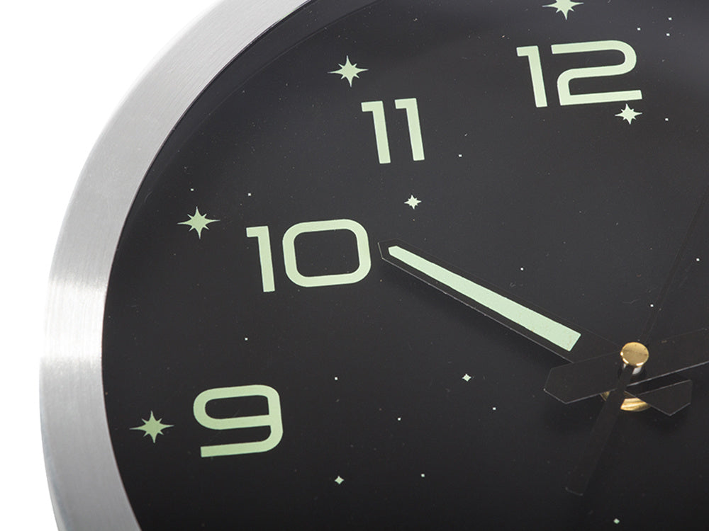 Fluorescējošs liels fluorescējošs sienas pulkstenis ar gaismas zvaigznēm 25 cm