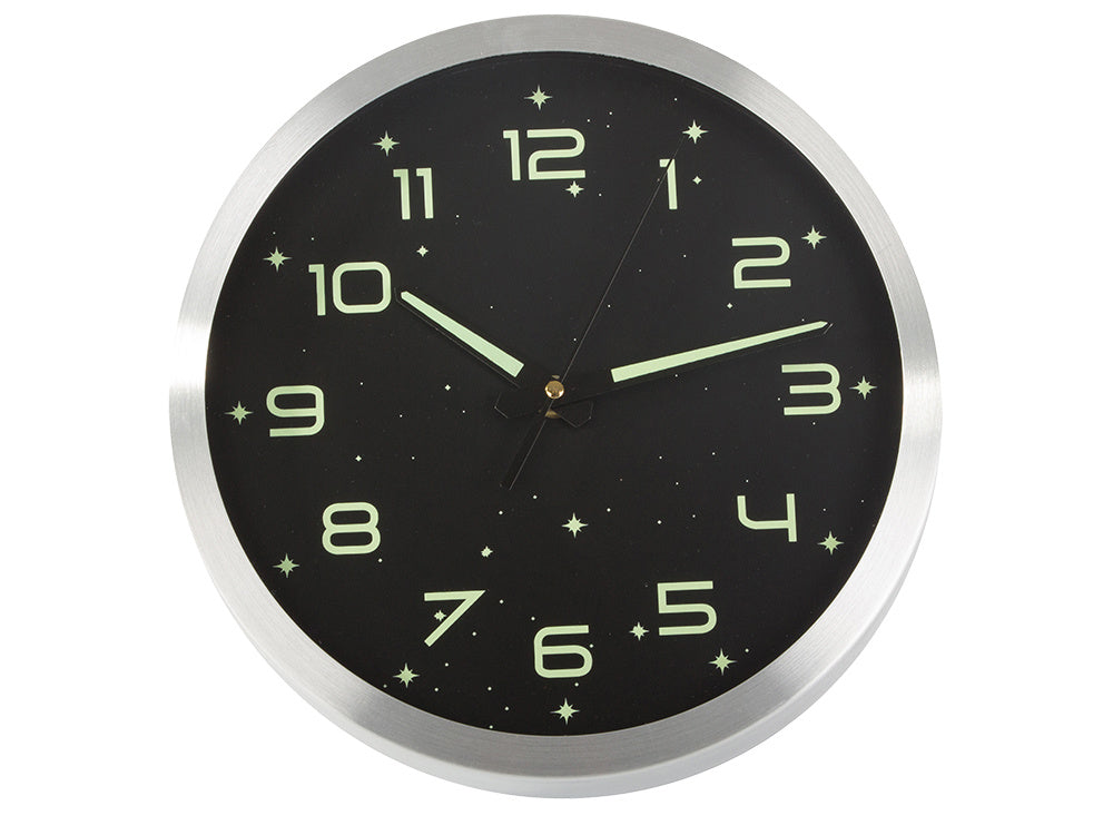 Liels fluorescējošs sienas pulkstenis ar gaismas zvaigznēm, 30 cm