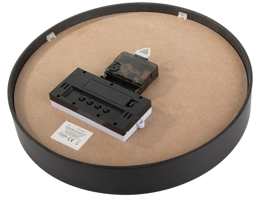 Sienas pulkstenis, liels, kluss, 30 cm, apaļš rādītājs, datums, temperatūra, koks