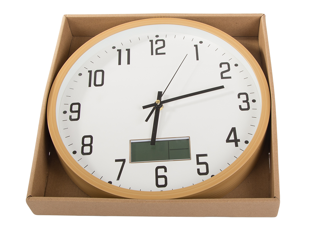 Sienas pulkstenis, liels, kluss, 30 cm, apaļš rādītājs, datums, temperatūra, sekundes