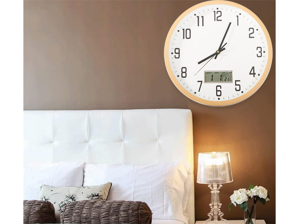 Sienas pulkstenis, liels, kluss, 30 cm, apaļš rādītājs, datums, temperatūra, sekundes