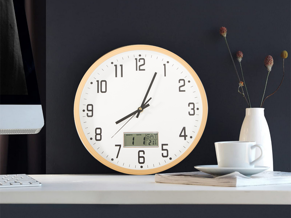 Sienas pulkstenis, liels, kluss, 30 cm, apaļš rādītājs, datums, temperatūra, sekundes