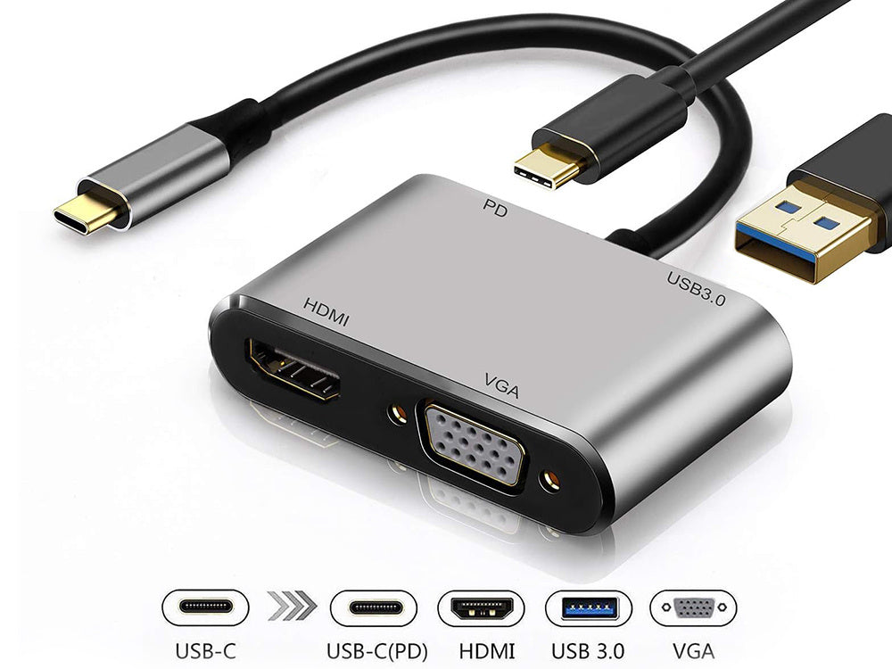 Adapteris USB-C uz HDMI 4K VGA centrmezgls USB 3.0 USB-C barošanas adapteris