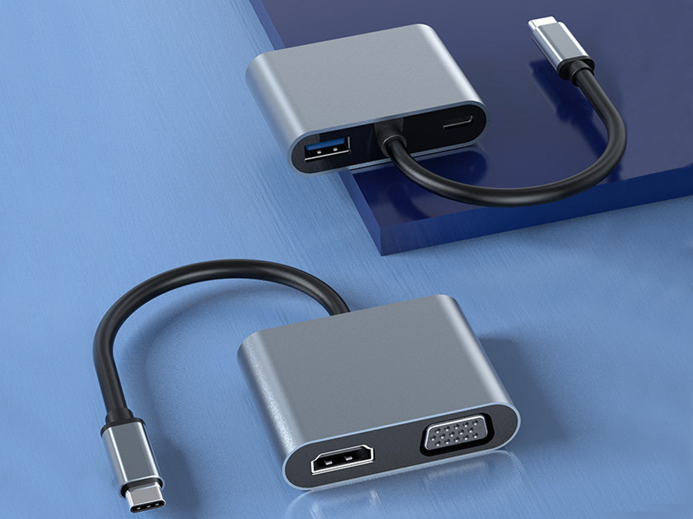 Adapteris USB-C uz HDMI 4K VGA centrmezgls USB 3.0 USB-C barošanas adapteris