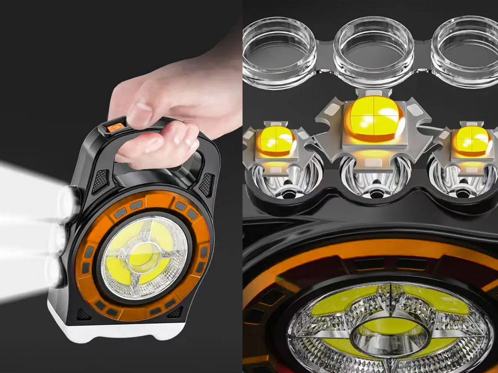 Pārnēsājams, uzlādējams saules lukturītis ar LED gaismas barošanas bloku, atstarotāja jaudu