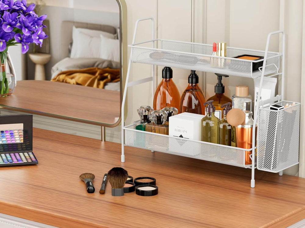 Virtuves plaukts bēniņu virtuves organizators divstāvu statīvs ar grozu