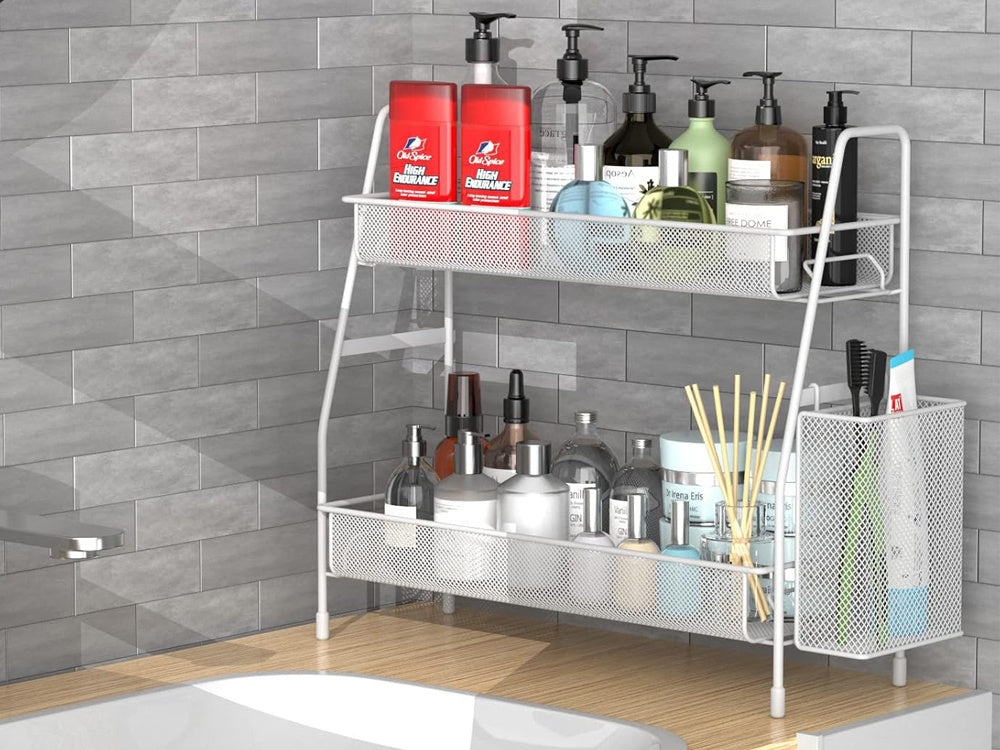 Virtuves plaukts bēniņu virtuves organizators divstāvu statīvs ar grozu