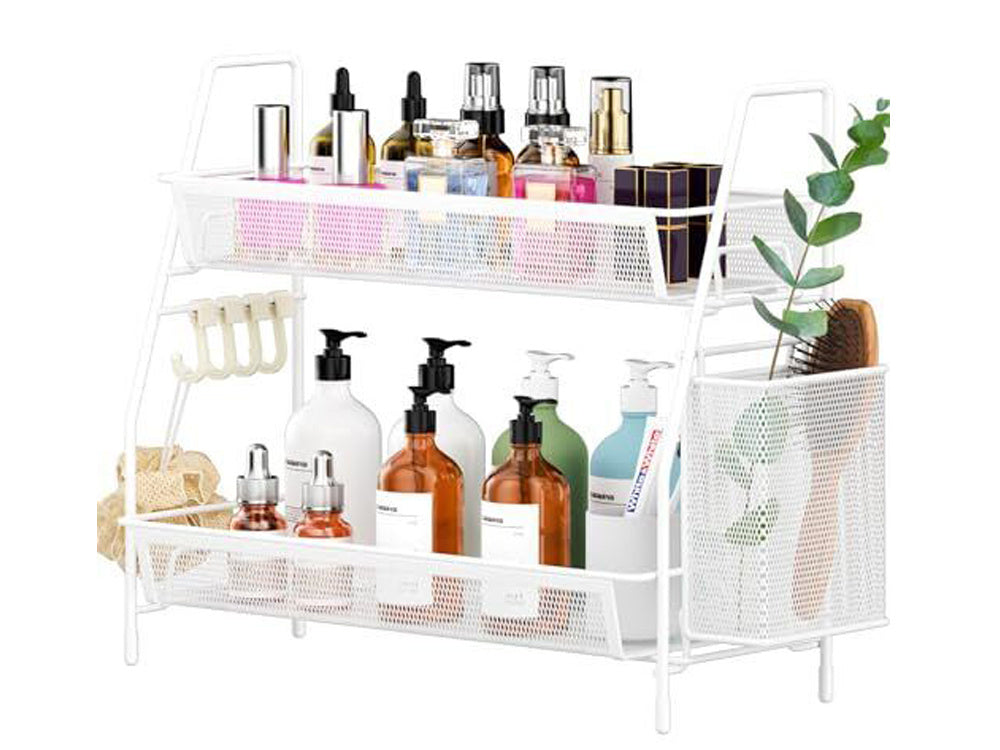 Virtuves plaukts bēniņu virtuves organizators divstāvu statīvs ar grozu