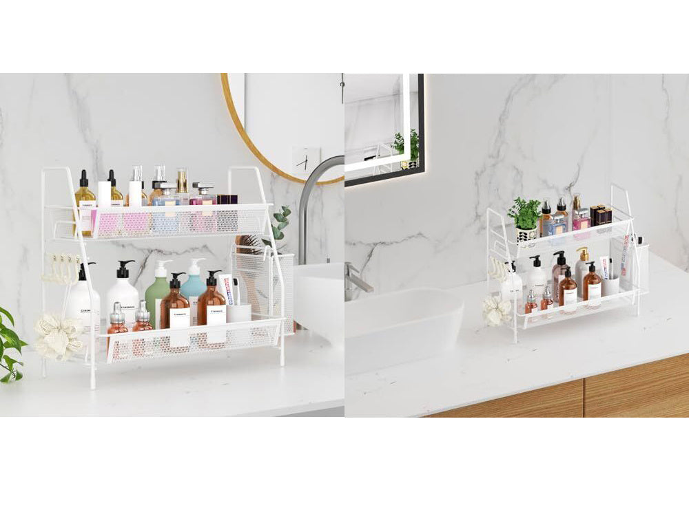 Virtuves plaukts bēniņu virtuves organizators divstāvu statīvs ar grozu