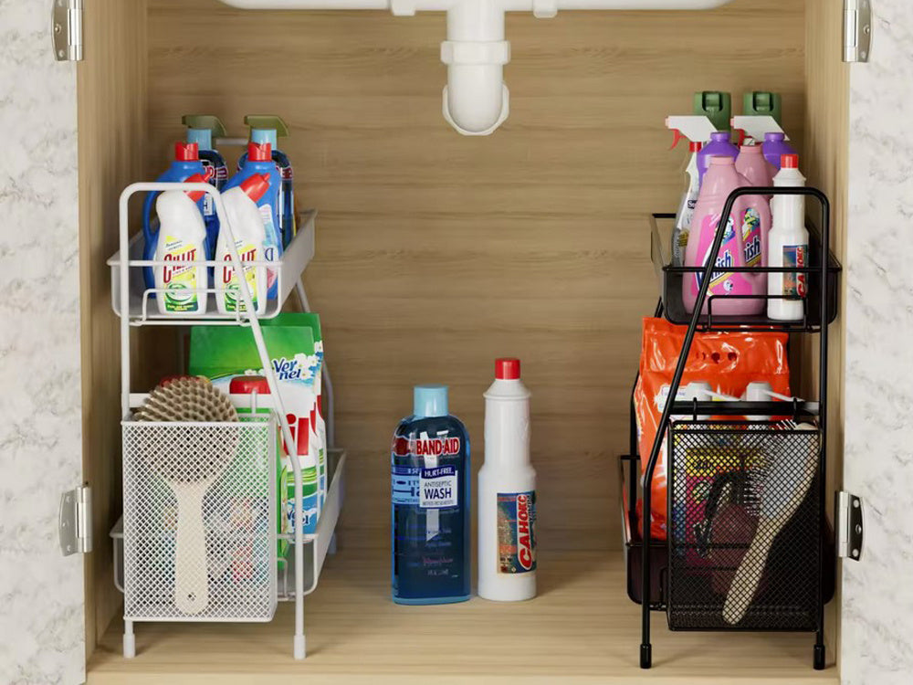 Virtuves plaukts bēniņu virtuves organizators divstāvu statīvs ar grozu