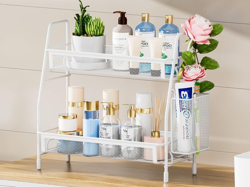 Virtuves plaukts bēniņu virtuves organizators divstāvu statīvs ar grozu