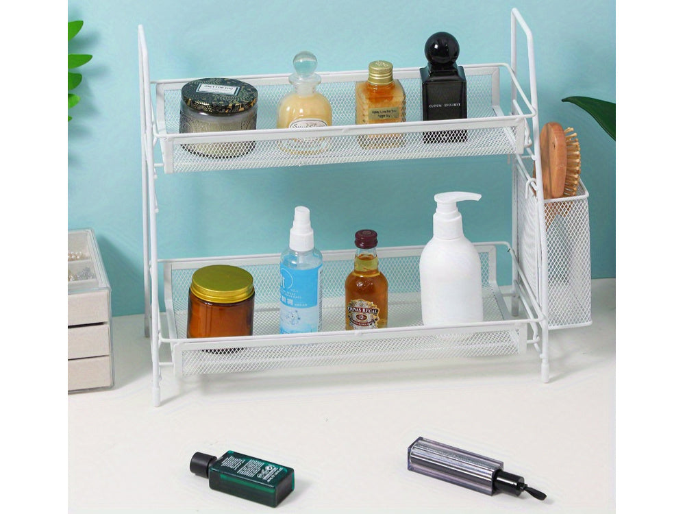 Virtuves plaukts bēniņu virtuves organizators divstāvu statīvs ar grozu