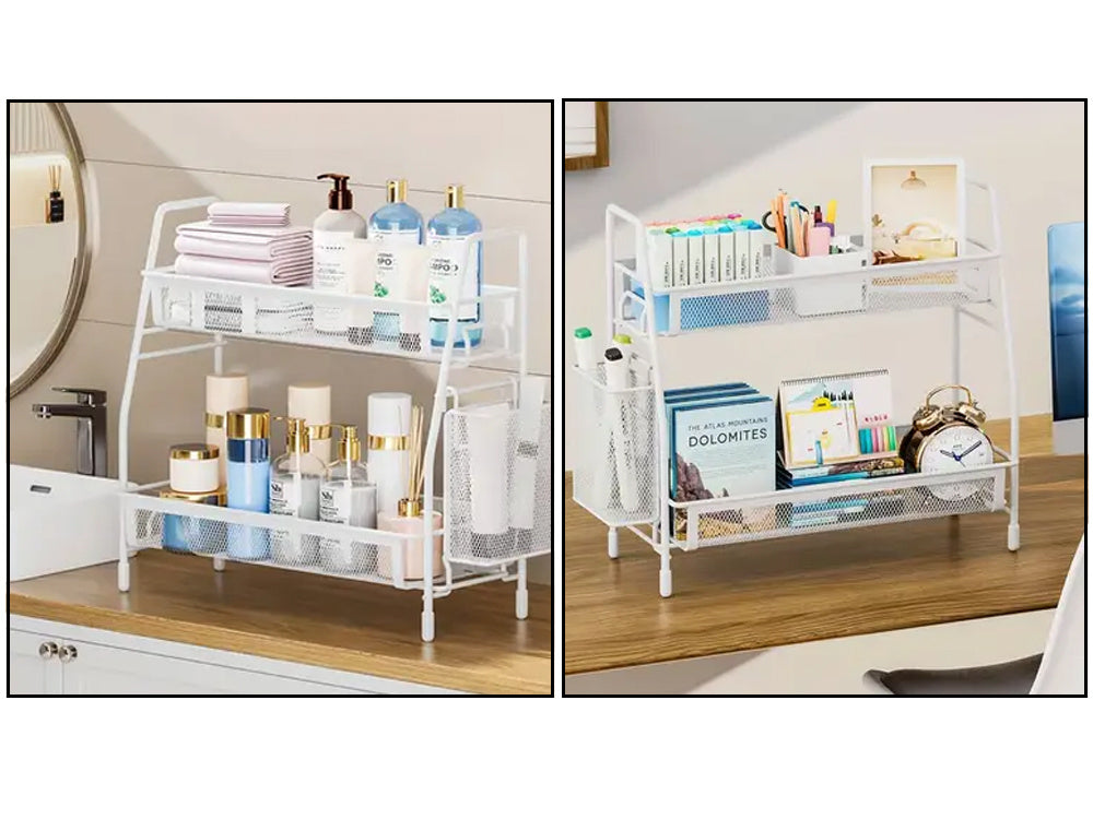 Virtuves plaukts bēniņu virtuves organizators divstāvu statīvs ar grozu