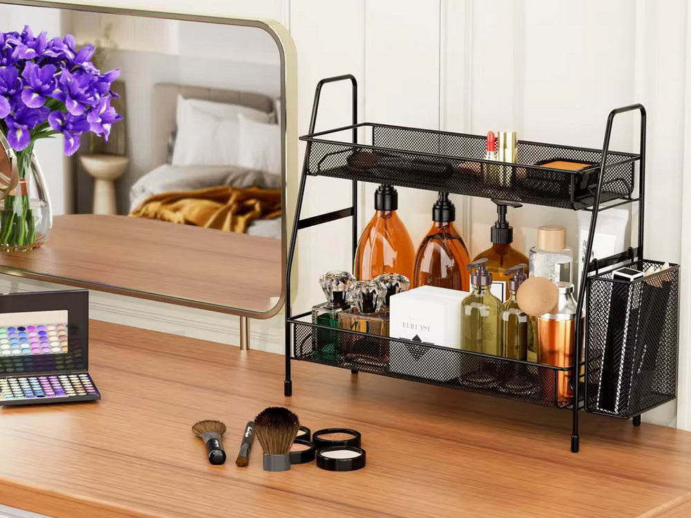 Virtuves plaukts bēniņu virtuves organizators divstāvu statīvs ar grozu