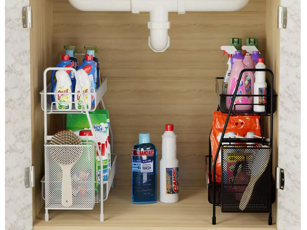 Virtuves plaukts bēniņu virtuves organizators divstāvu statīvs ar grozu