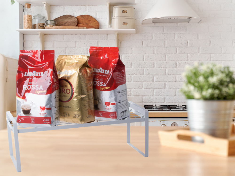 Metāla plaukts, vienlīmeņa virtuves organizatora statīvs, balts