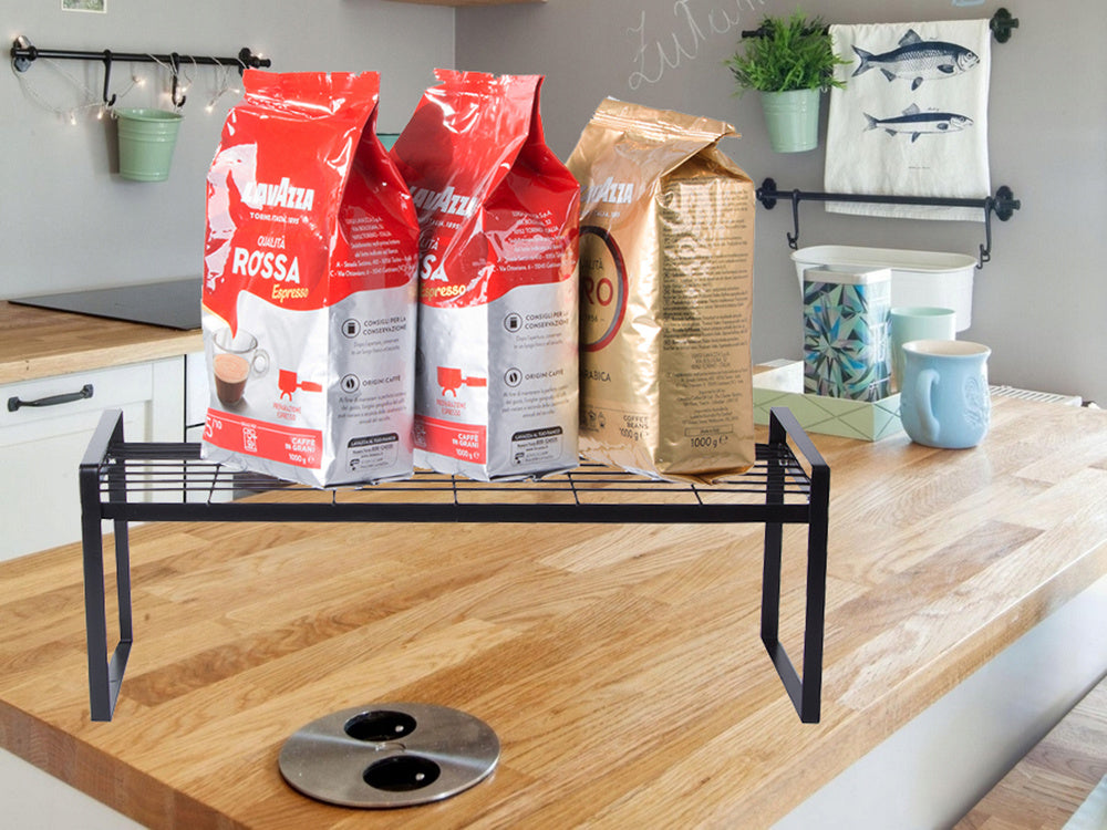 Metāla plaukts, vienlīmeņa virtuves organizatora statīvs, melns virtuvei