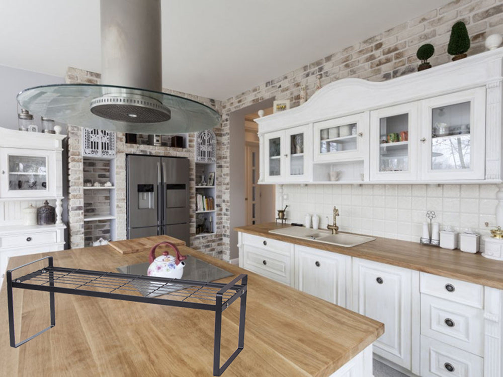 Metāla plaukts, vienlīmeņa virtuves organizatora statīvs, melns virtuvei