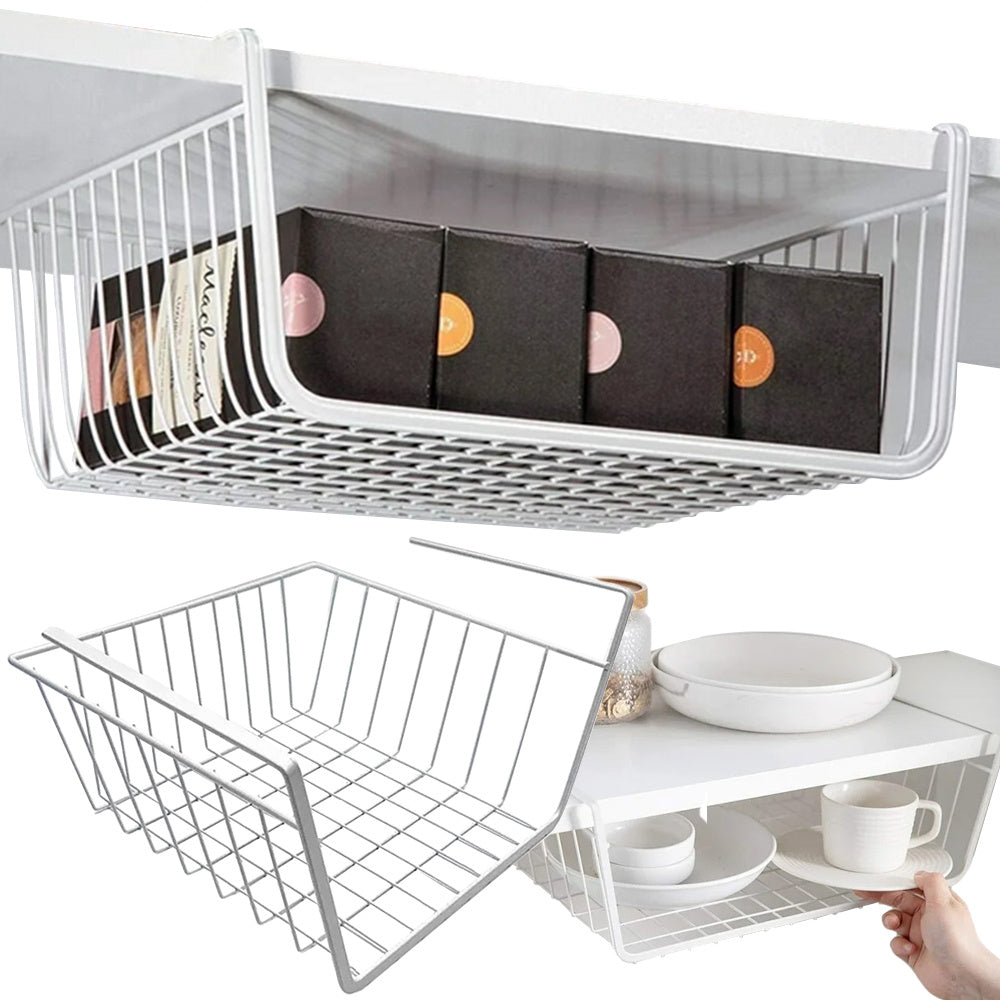 Piekarināms grozs zem plaukta metāla groza organizators virtuves grozs baltā krāsā