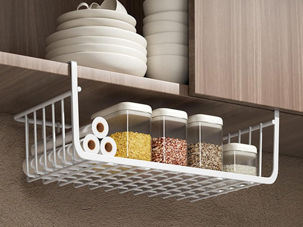 Piekarināms grozs zem plaukta metāla groza organizators virtuves grozs baltā krāsā