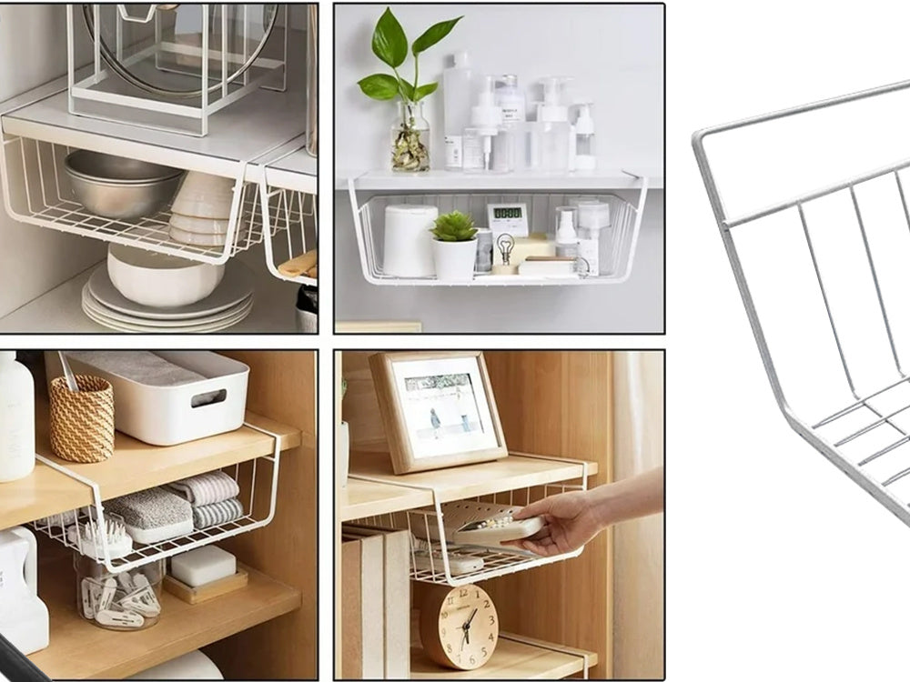 Piekarināms grozs zem plaukta metāla groza organizators virtuves grozs baltā krāsā