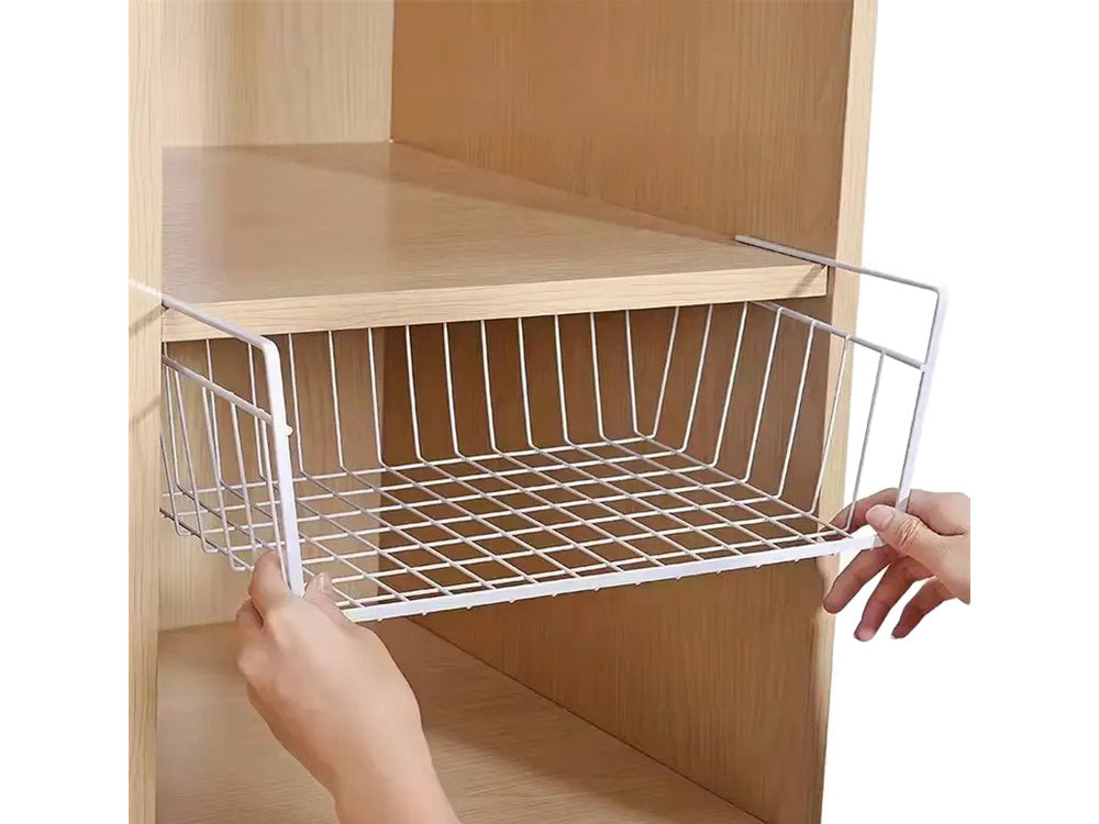 Piekarināms grozs zem plaukta metāla groza organizators virtuves grozs baltā krāsā