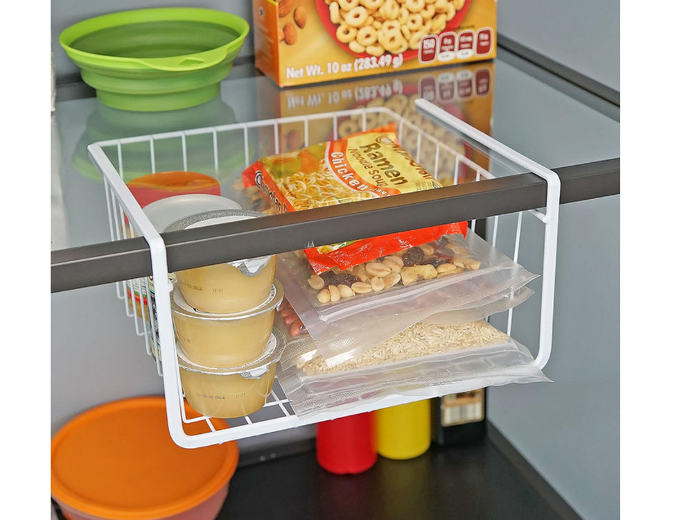 Piekarināms grozs zem plaukta metāla groza organizators virtuves grozs baltā krāsā