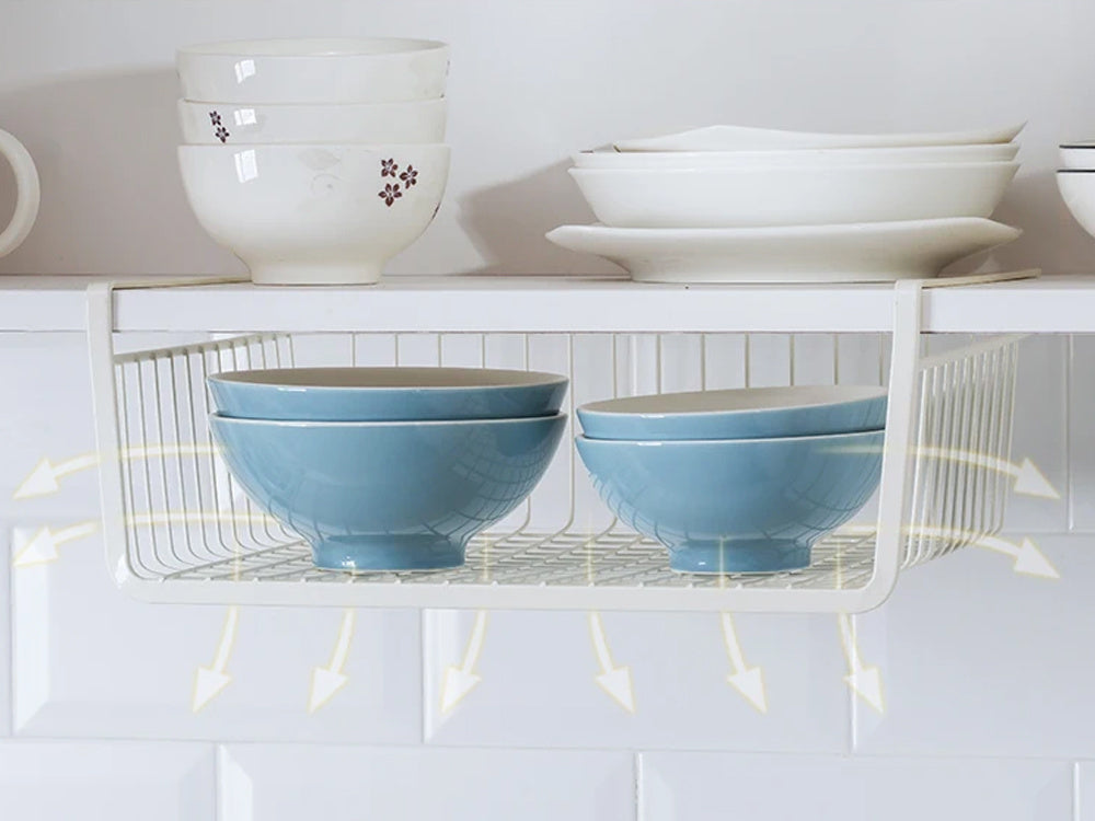 Piekarināms grozs zem plaukta metāla groza organizators virtuves grozs baltā krāsā