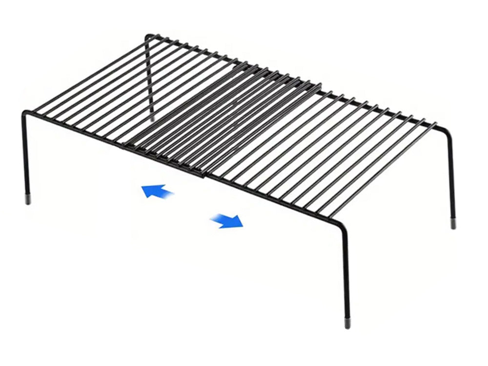 Metāla plaukts ar regulējamu platumu, paplašināms, virtuves organizatoram, melns