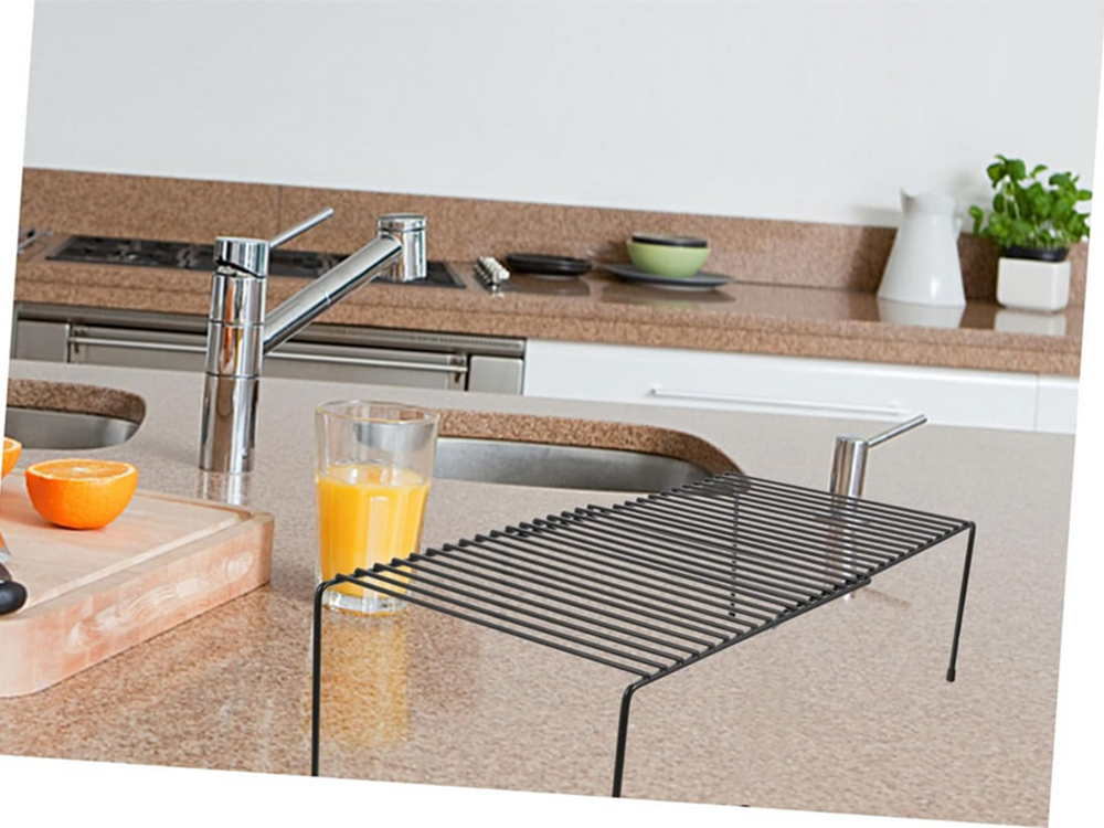 Metāla plaukts ar regulējamu platumu, paplašināms, virtuves organizatoram, melns