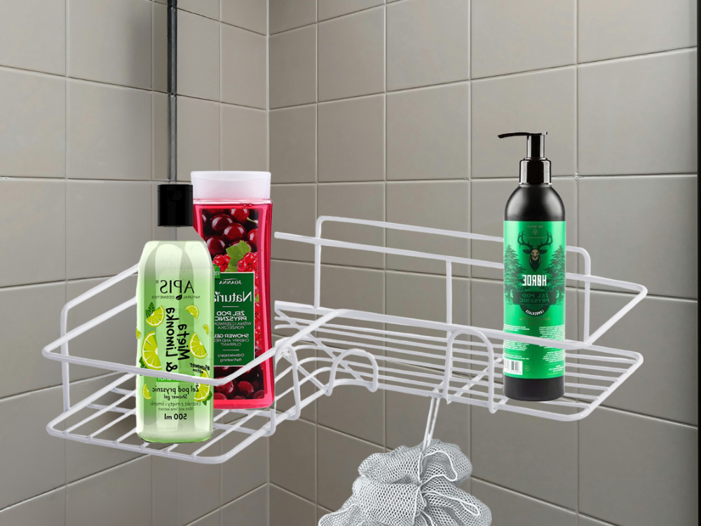 Bēniņu stūra vannas istabas dušas plaukta piekaramais āķis, balts